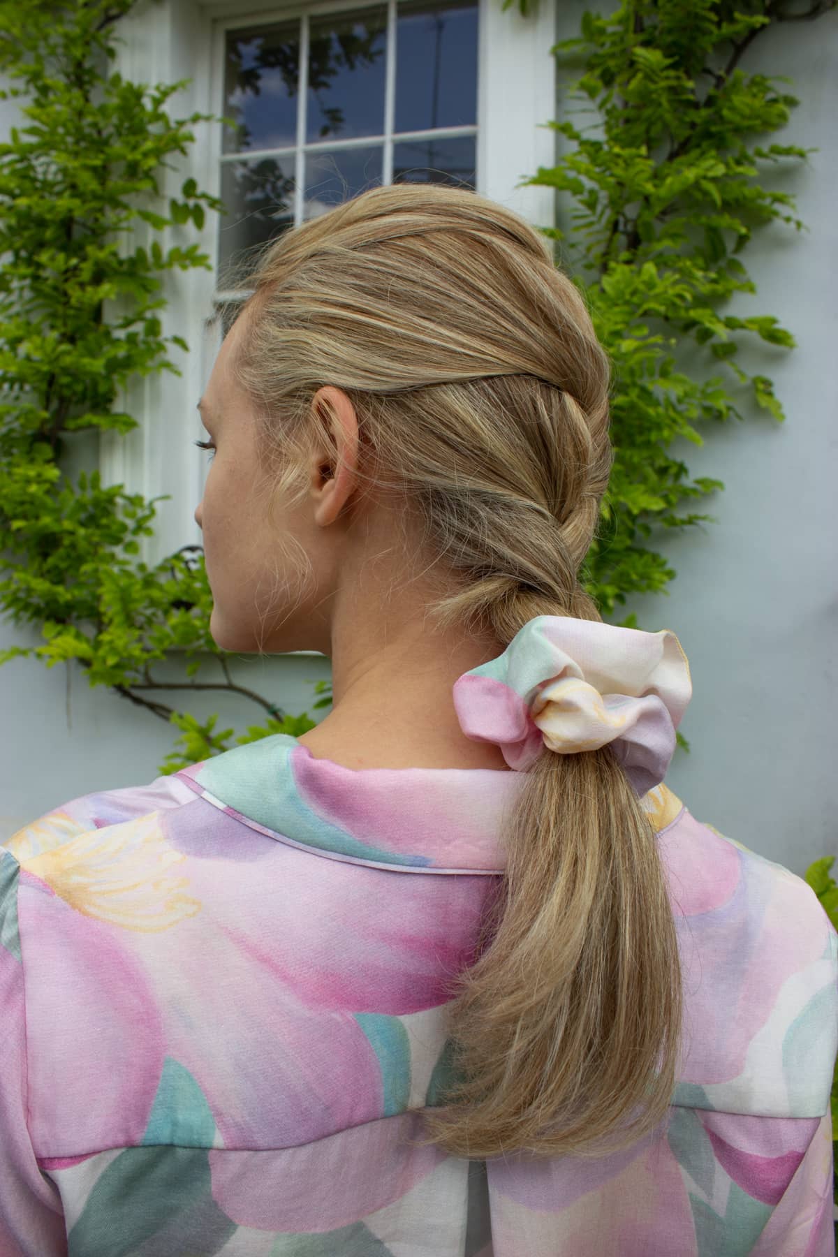 Wild Rose Luxury Scrunchie - Outside - Orchard Moon - Sustainable Luxury Loungewear - Hair Tie