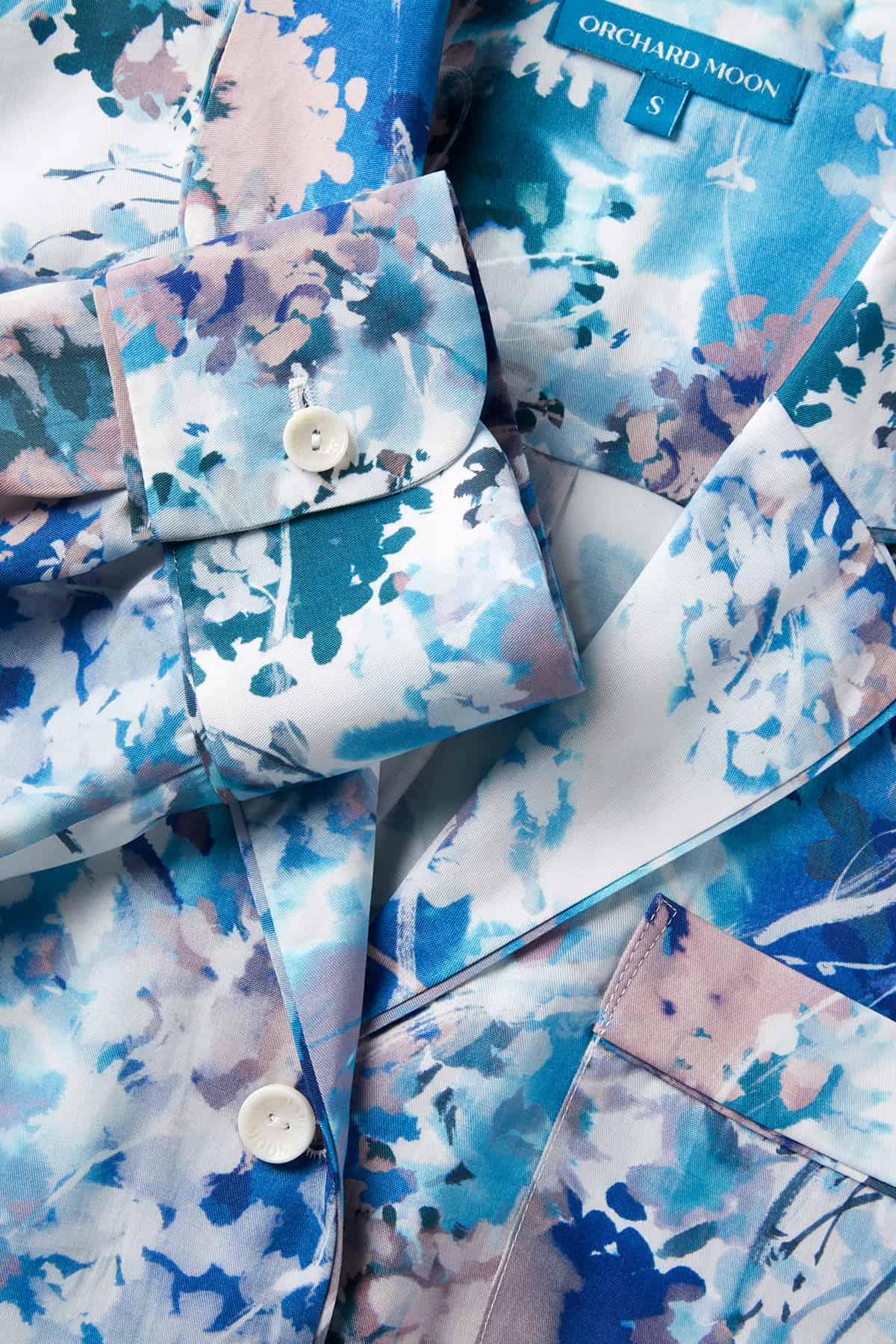 Ephemeral Bloom Luxury Pyjamas - Detail shot - Orchard Moon - Sustainable Luxury Loungewear