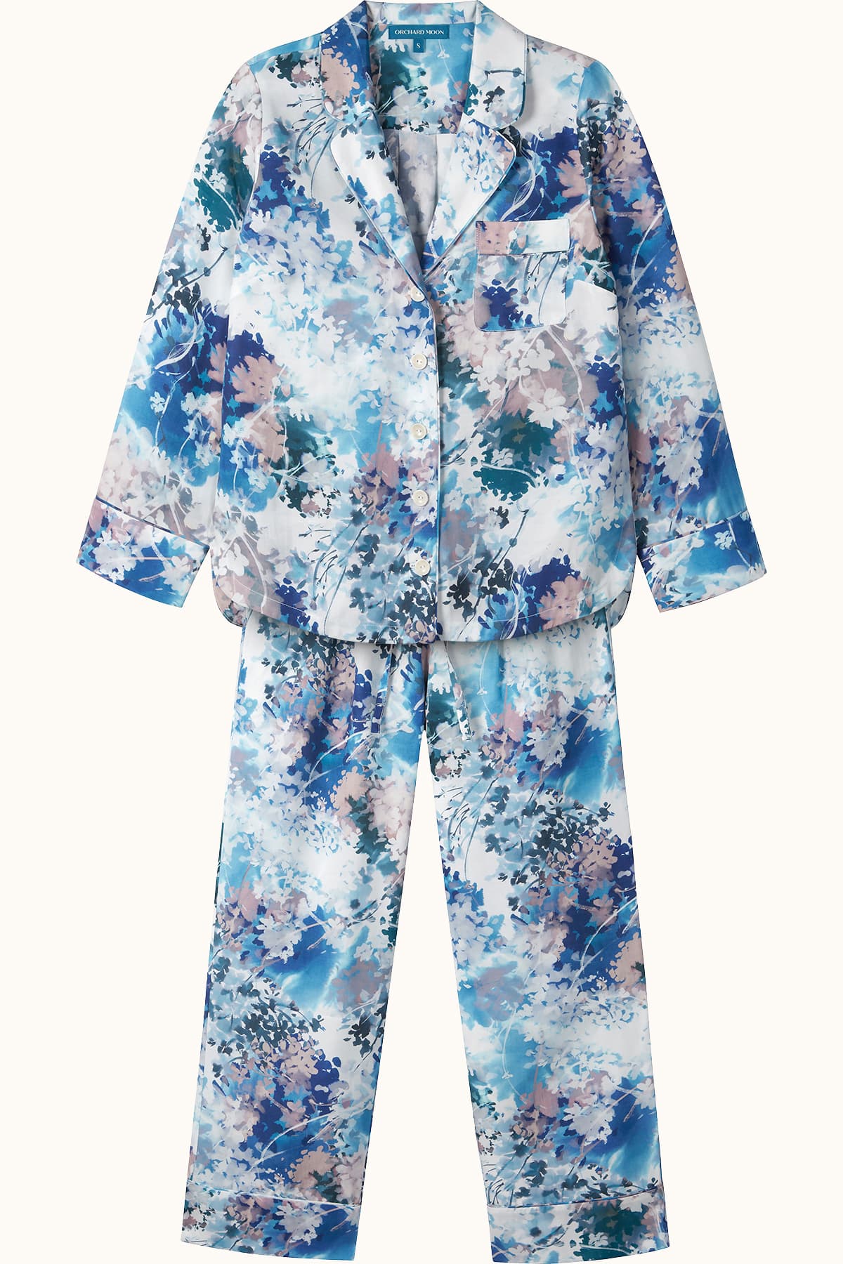 Ephemeral Bloom Luxury Pyjamas - Flatlay - Orchard Moon - Sustainable Luxury Loungewear