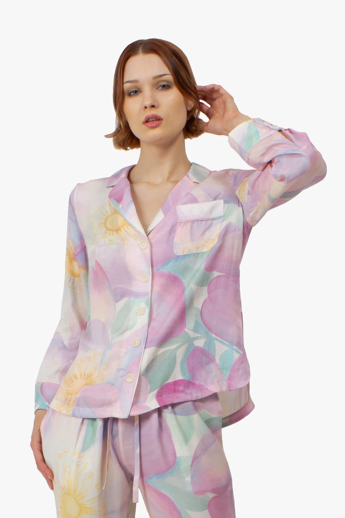 Wild Rose Luxury Pyjamas - Studio shirt - Orchard Moon - Sustainable Luxury Loungewear