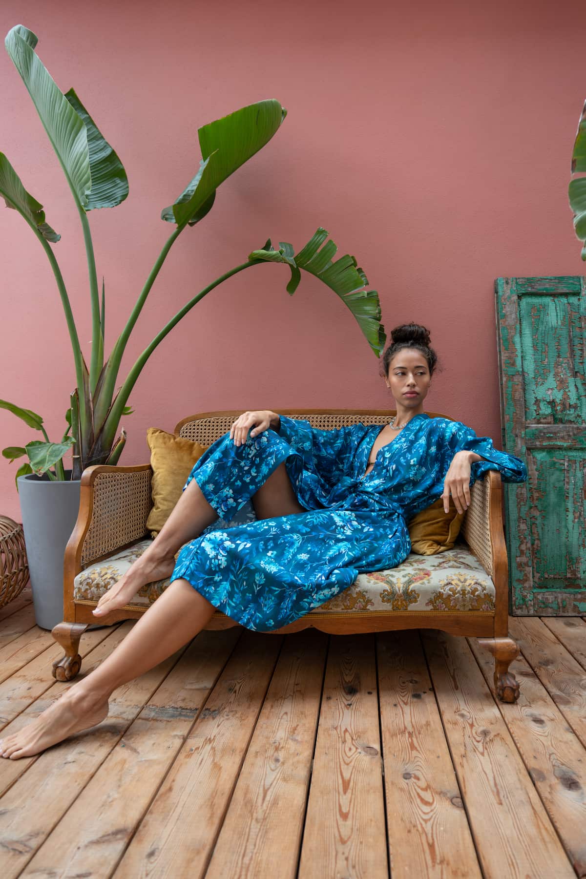 Ceulean Dream Kimono Robe - Editorial 1 - Luxury Kimono Robes - Orchard Moon