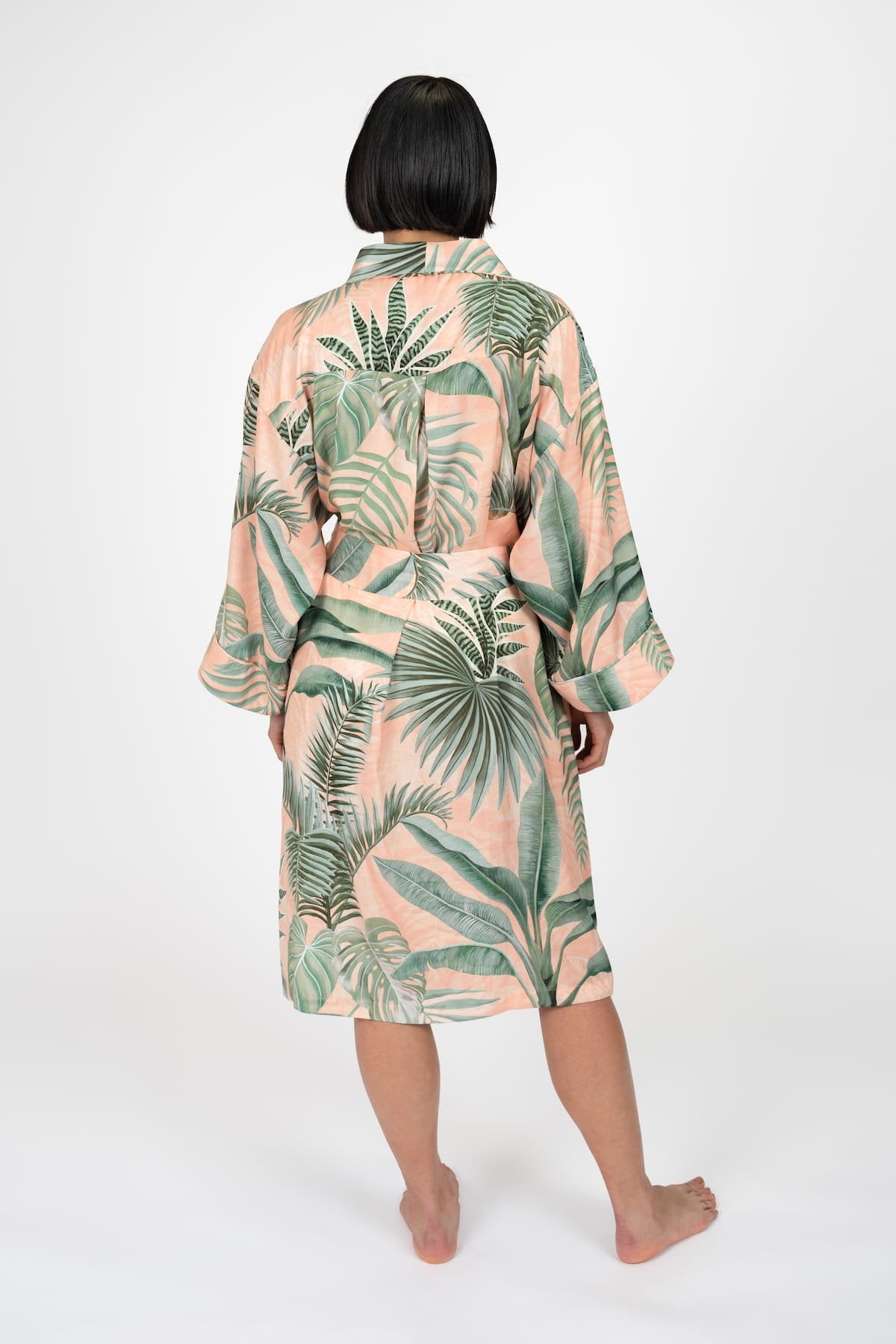 Peach Palms Kimono Robe - Front Main 4 - Luxury Kimono Robes - Orchard Moon
