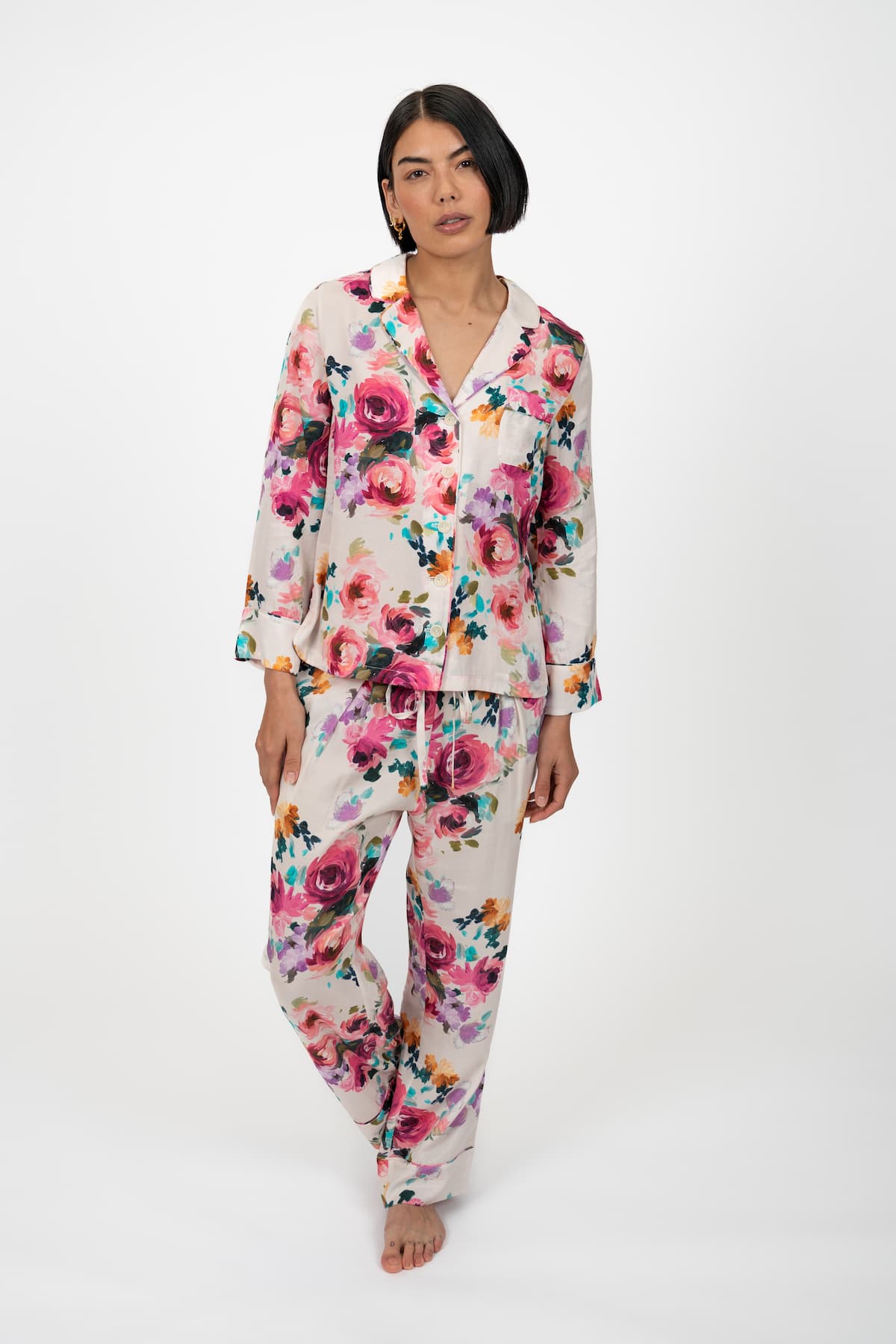 Camille Luxury Pyjamas - Front 1 - Luxury Sustainable Pyjamas - Orchard Moon