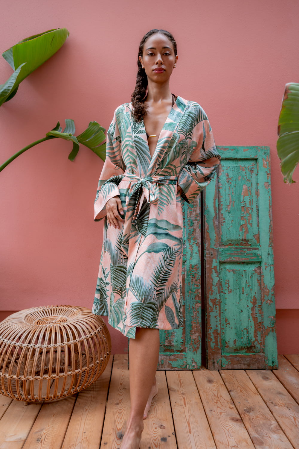 Peach Palms - Kimono Robe - Orchard Moon