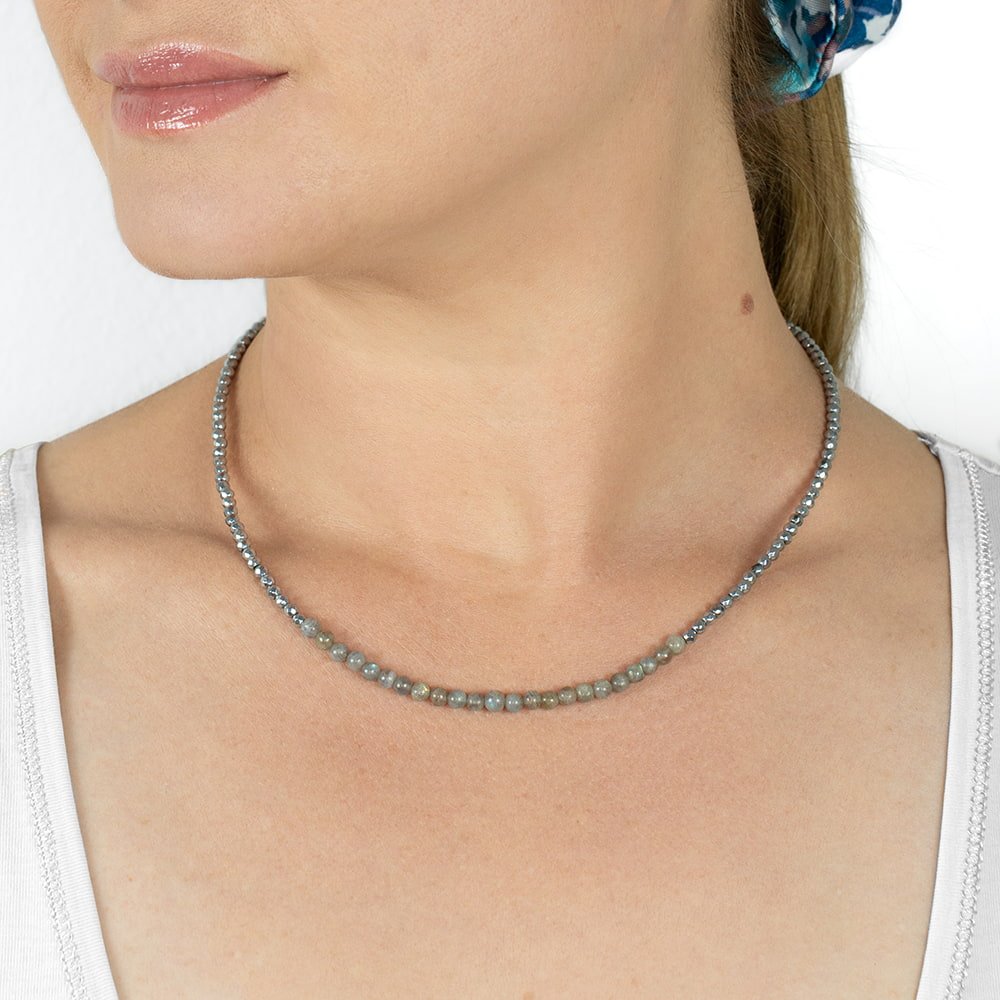 Cocoon Silver, Labradorite and Hematite Semi-Precious Gemstone Beaded Necklace