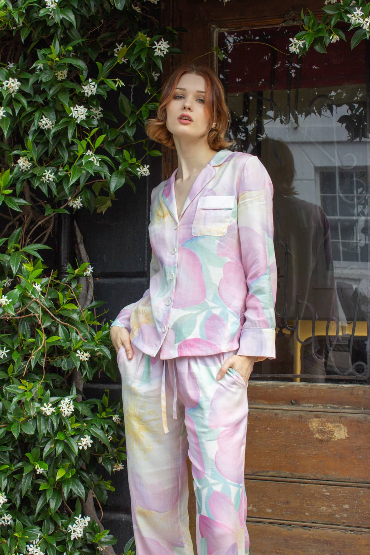 Wild Rose Luxury Pyjamas - In the garden - Orchard Moon - Sustainable Luxury Loungewear