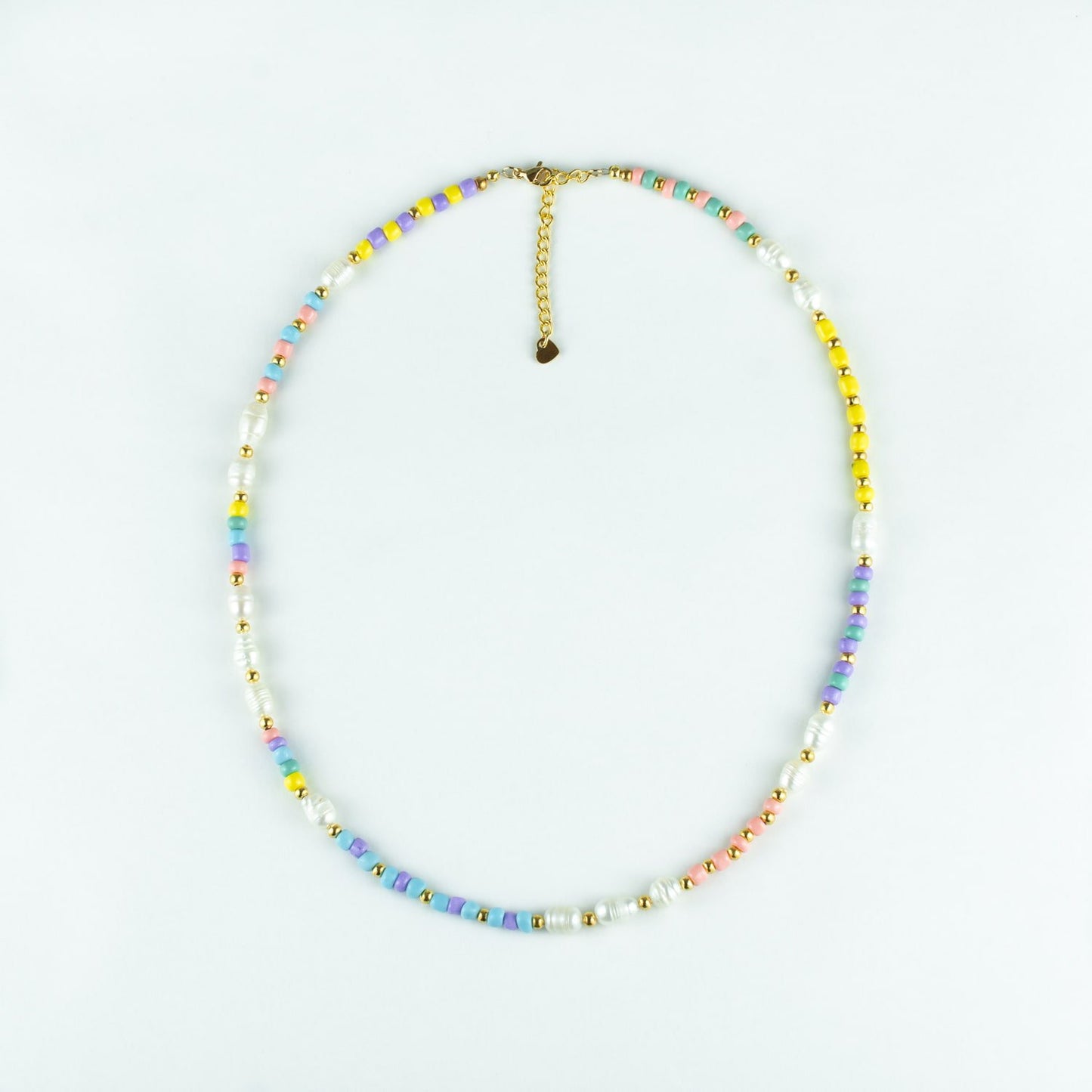 Felicity Colourful Pearl Beaded Necklace in Lemon Yellow, Lavender, Peach and Sky Blue