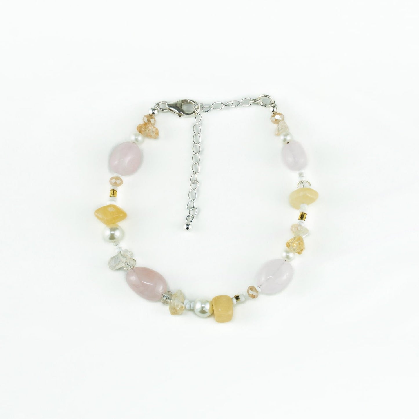 Harmony, Rose Quartz, Citrine and Yellow Calcite Semi-Precious Gemstone Beaded Bracelet