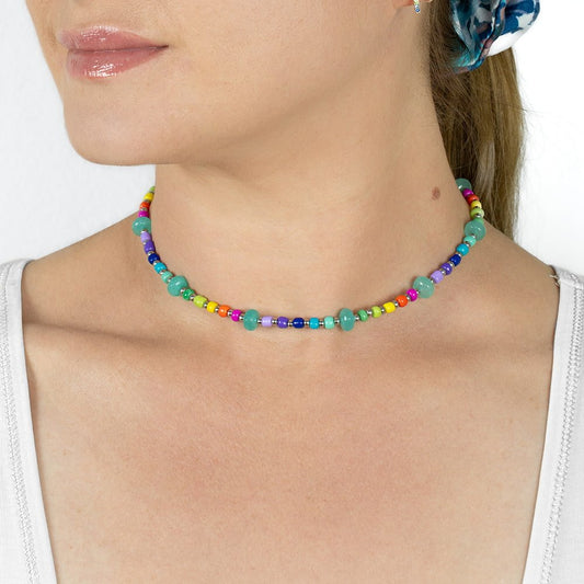 Indra Gemstone Rainbow Beaded Choker