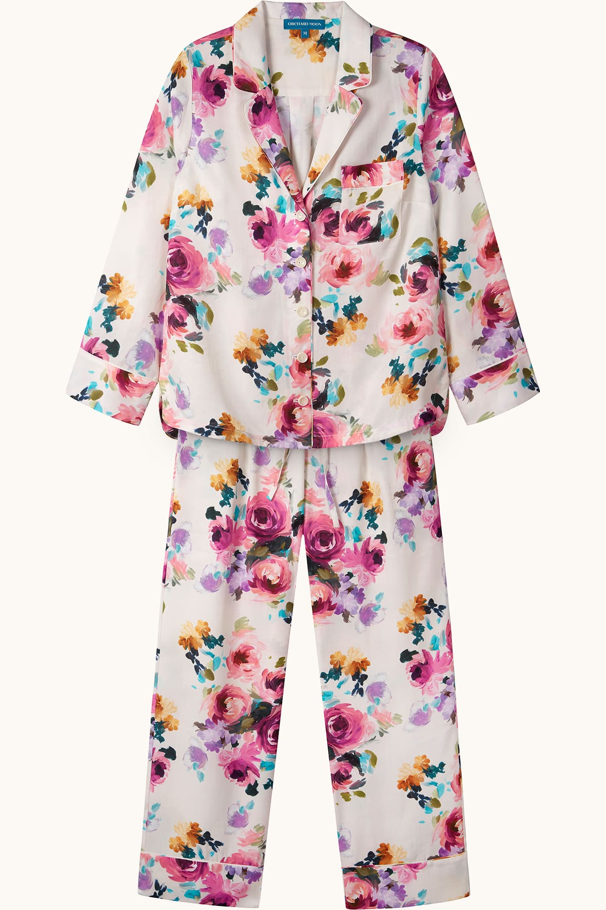 Camille Luxury Pyjamas - Flatlay - Orchard Moon - Sustainable Luxury Loungewear