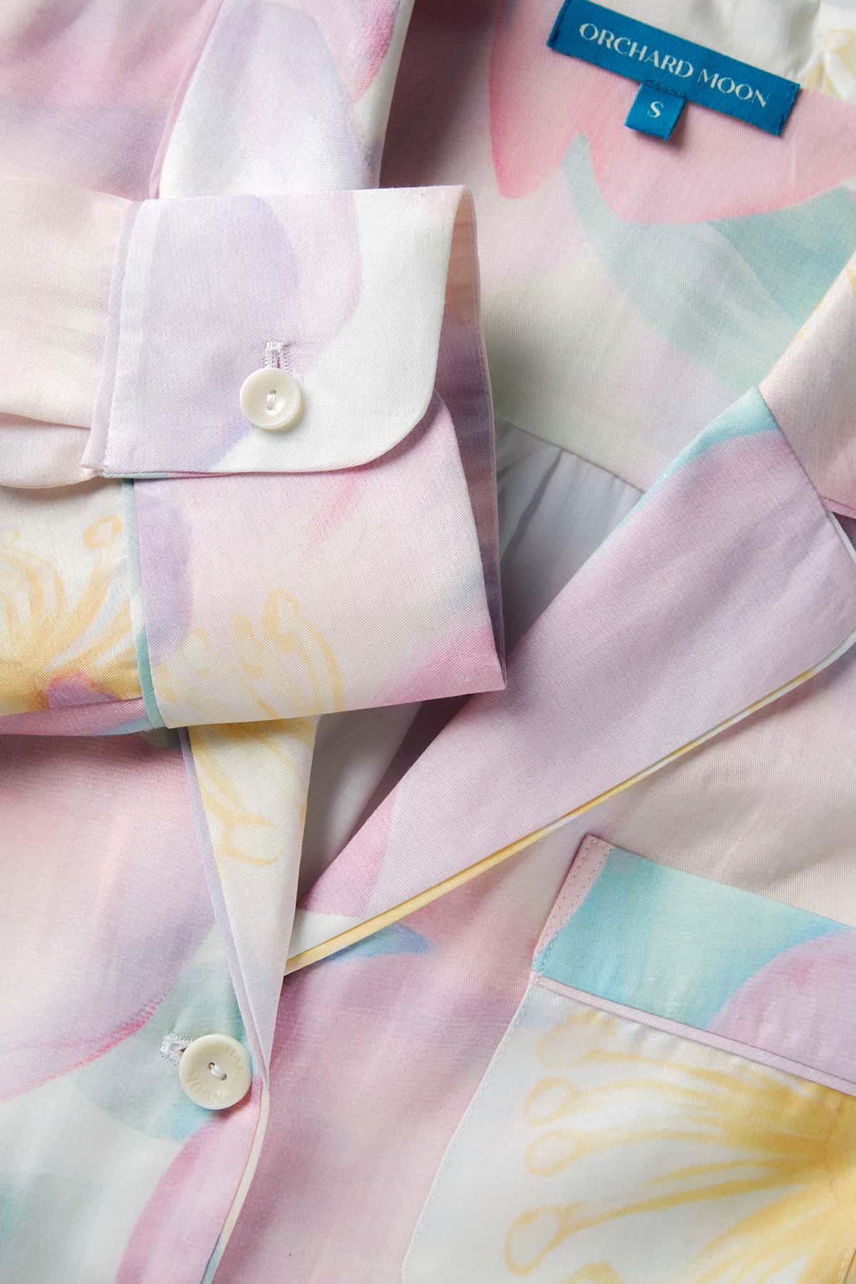 Wild Rose Luxury Pyjamas - Detail shot - Orchard Moon - Sustainable Luxury Loungewear