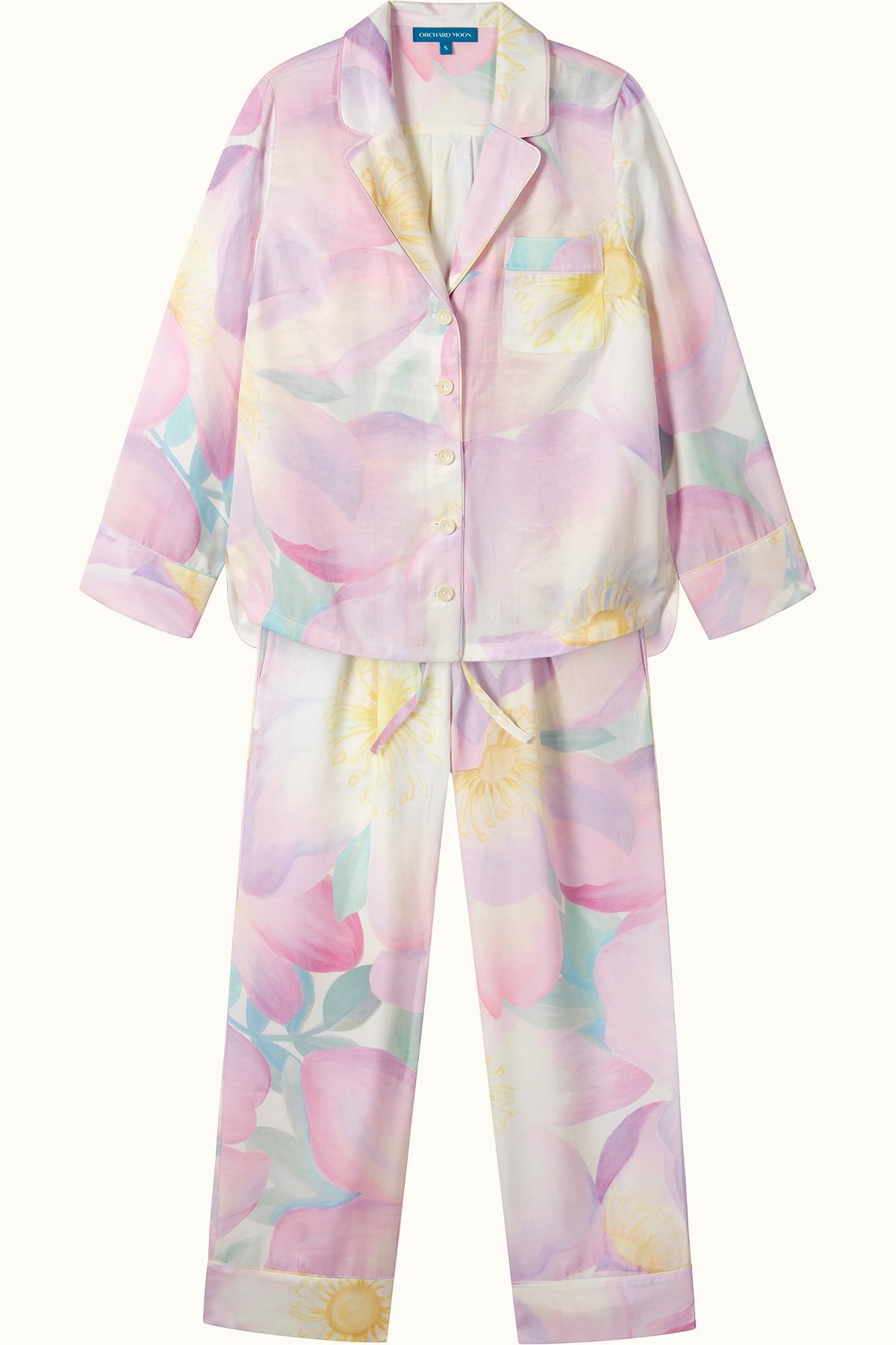 Wild Rose Luxury Pyjamas - Flatlay- Orchard Moon - Sustainable Luxury Loungewear