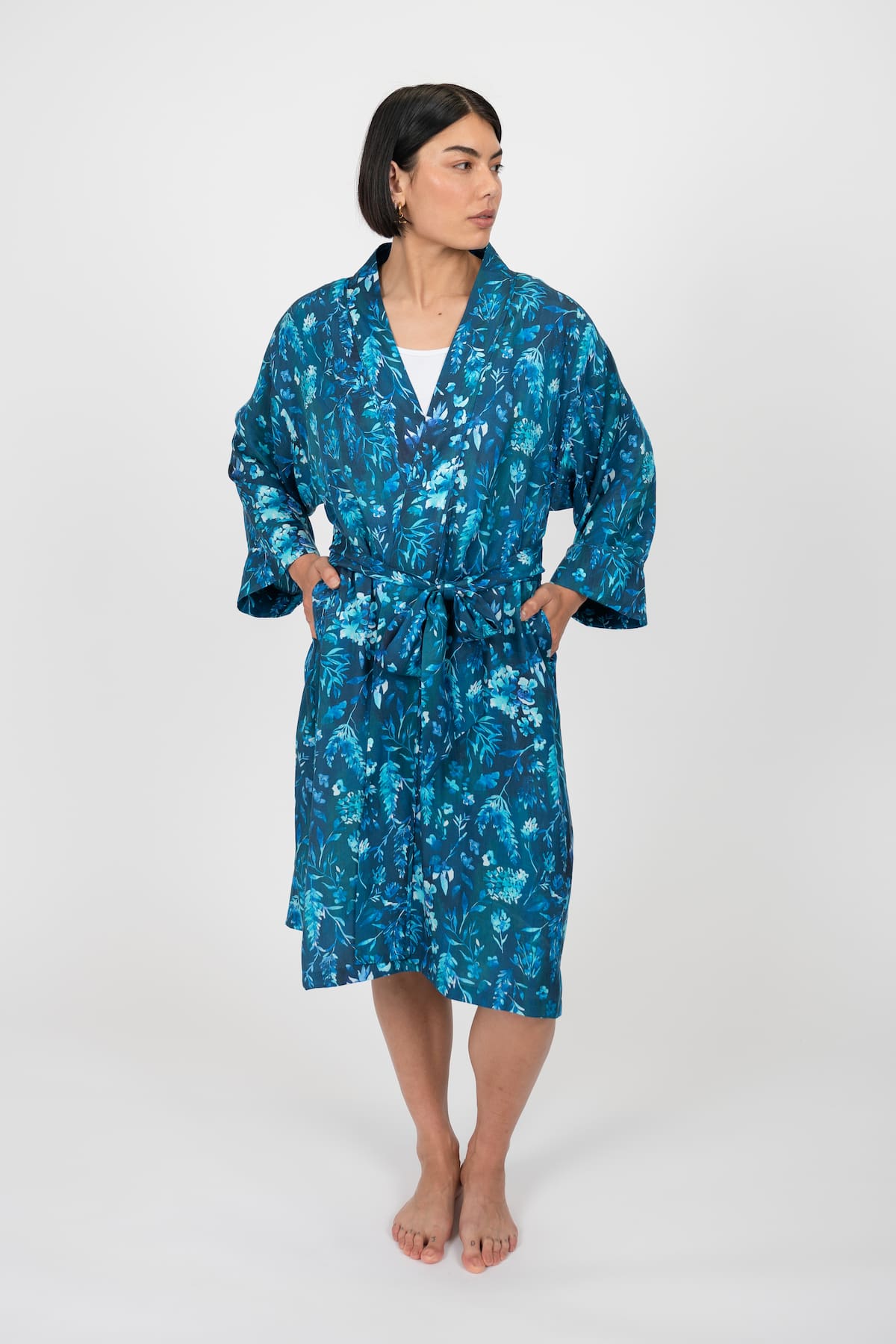 Cerulean Dream Kimono Robe - Front Main 2 - Luxury Kimono Robes - Orchard Moon