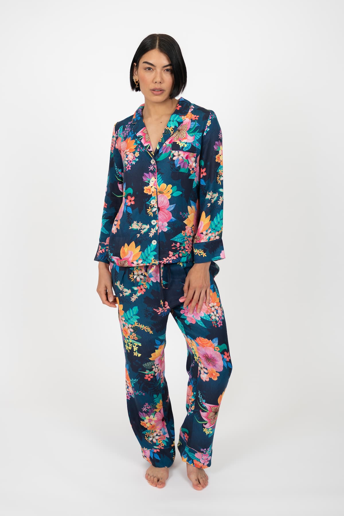 Calypso Luxury Pyjamas - Front 1 - Luxury Sustainable Pyjamas - Orchard Moon