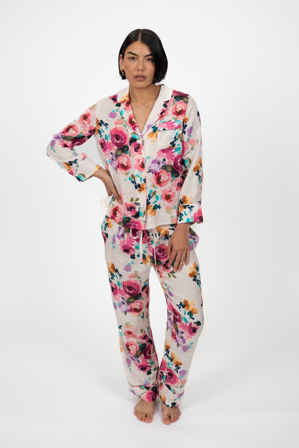 Camille Luxury Pyjamas - Front 2 - Luxury Sustainable Pyjamas - Orchard Moon