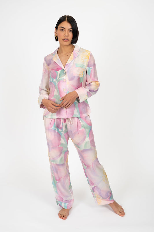 Wild Rose Luxury Pyjamas - Front 2 - Luxury Sustainable Pyjamas - Orchard Moon